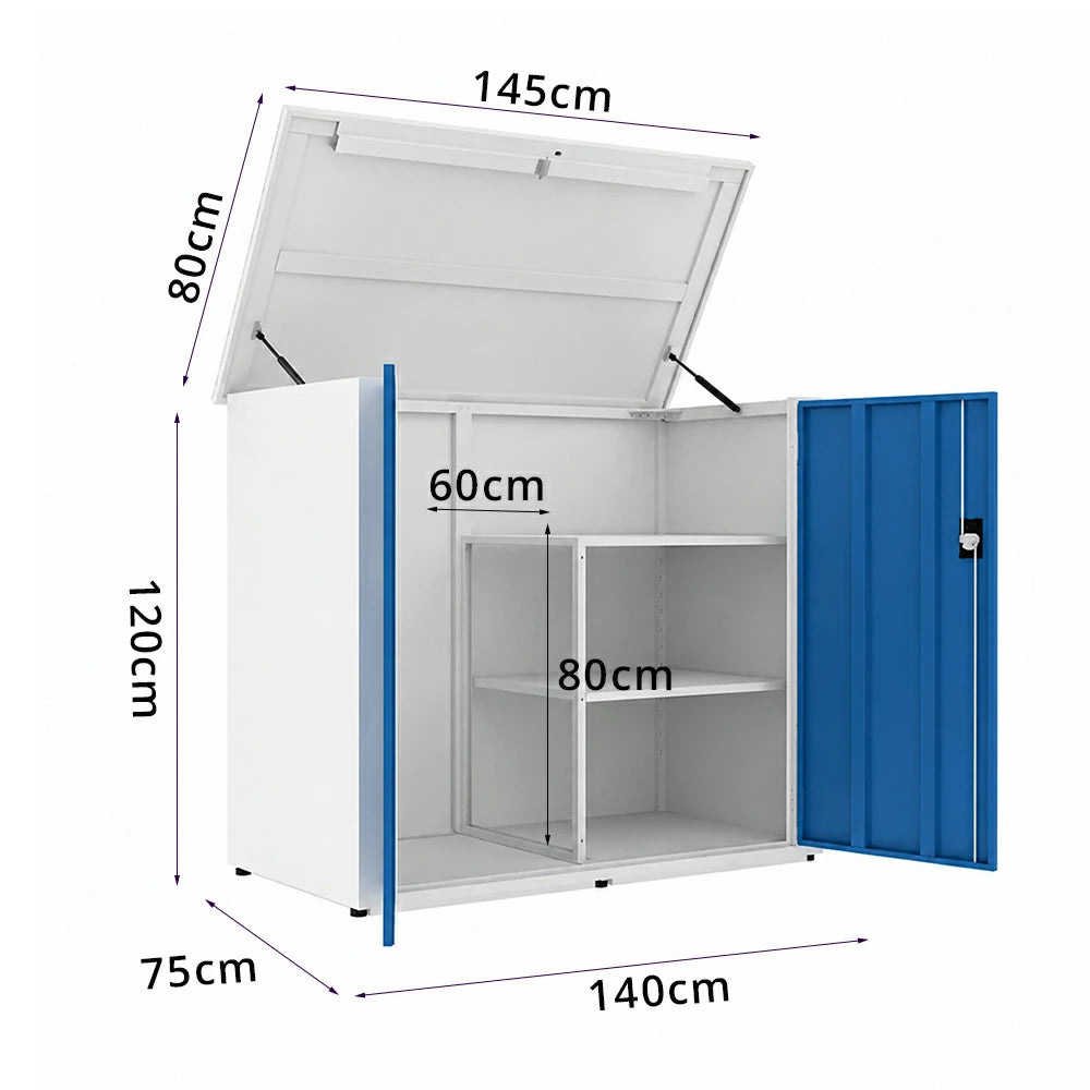 SOLARA 3 Door Outdoor Storage Cabinet - Weather Resistant Adjustable Shelves Utility Cabinet for Garden Balcony - White & Blue
