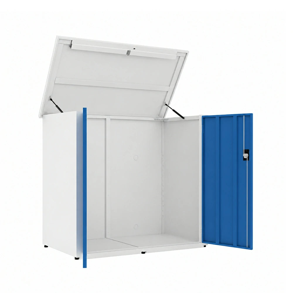 SOLARA Single Door Outdoor Storage Cabinet - Weather Resistant Wide Opening Utility Cabinet for Garden Balcony - White & Blue