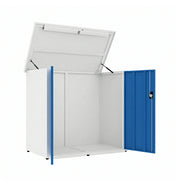 SOLARA Single Door Outdoor Storage Cabinet - Weather Resistant Wide Opening Utility Cabinet for Garden Balcony - White & Blue