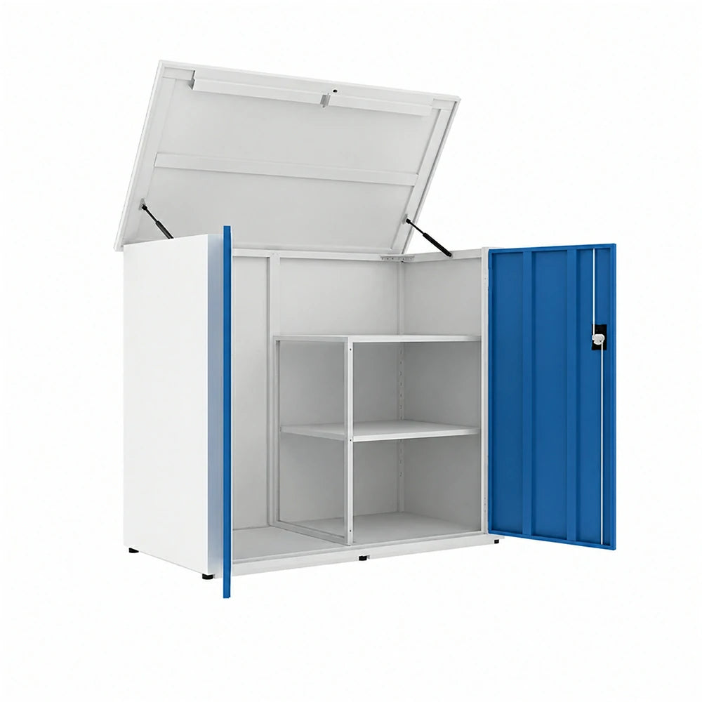 SOLARA 3 Door Outdoor Storage Cabinet - Weather Resistant Adjustable Shelves Utility Cabinet for Garden Balcony - White & Blue