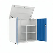 SOLARA 3 Door Outdoor Storage Cabinet - Weather Resistant Adjustable Shelves Utility Cabinet for Garden Balcony - White & Blue