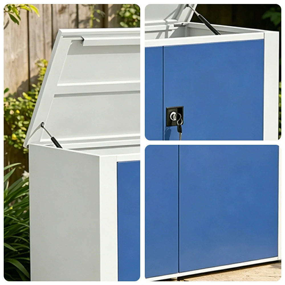 SOLARA 3 Door Outdoor Storage Cabinet - Weather Resistant 4 Shelf Utility Cabinet for Garden Balcony - White & Blue