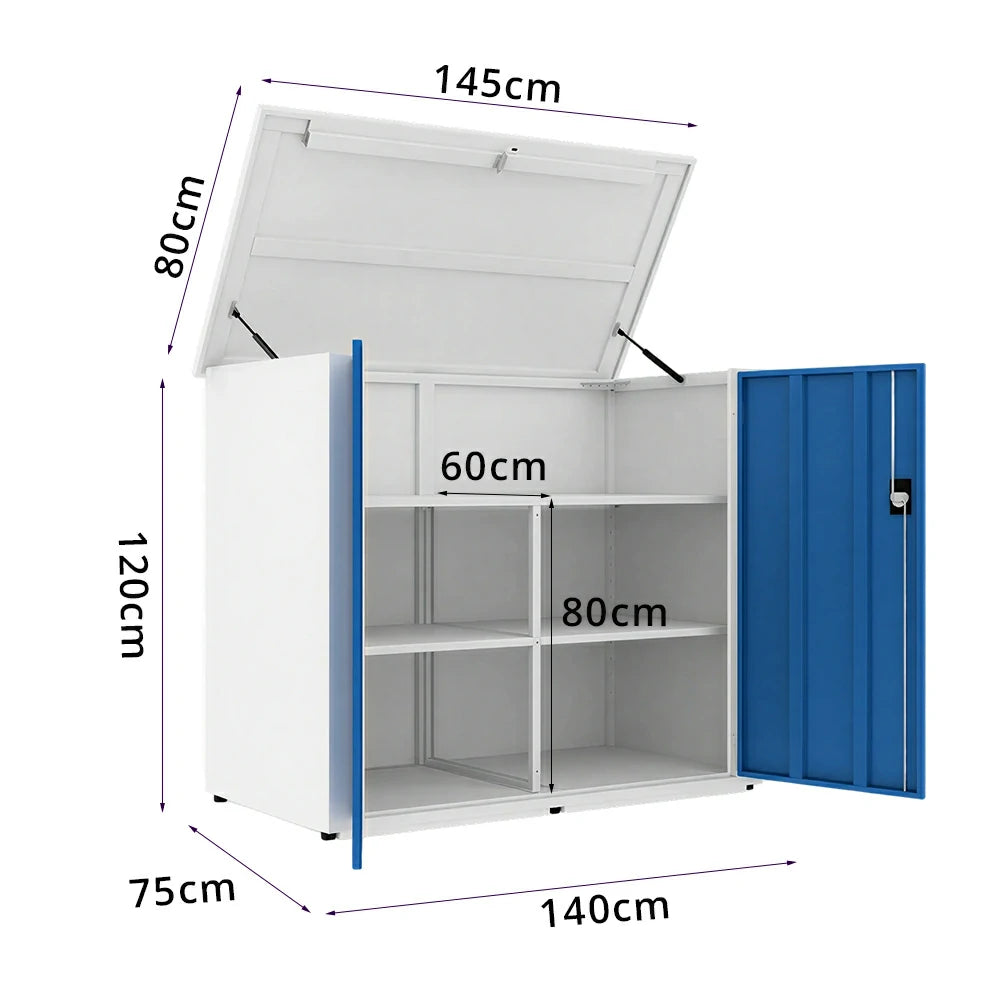 SOLARA 3 Door Outdoor Storage Cabinet - Weather Resistant 4 Shelf Utility Cabinet for Garden Balcony - White & Blue