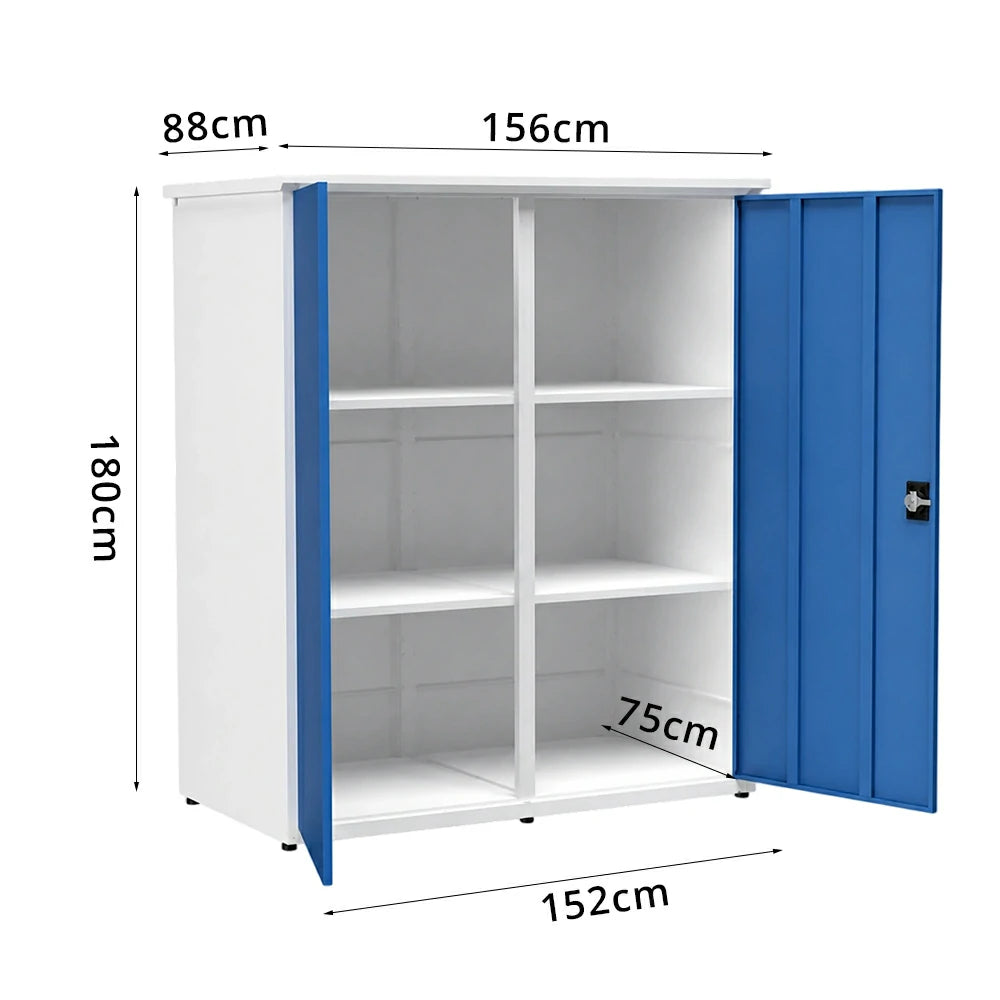 SOLARA Tall Outdoor Storage Cabinet - Weather Resistant 4 Shelf Utility Cabinet for Garden Balcony - White & Blue