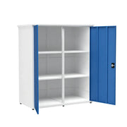 SOLARA Tall Outdoor Storage Cabinet - Weather Resistant 4 Shelf Utility Cabinet for Garden Balcony - White & Blue