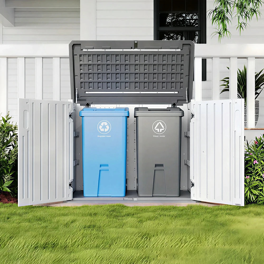 SOLARA Outdoor Storage Cabinet - Weather Resistant Single Layer Utility Cabinet 133cm for Garden Patio - White Grey