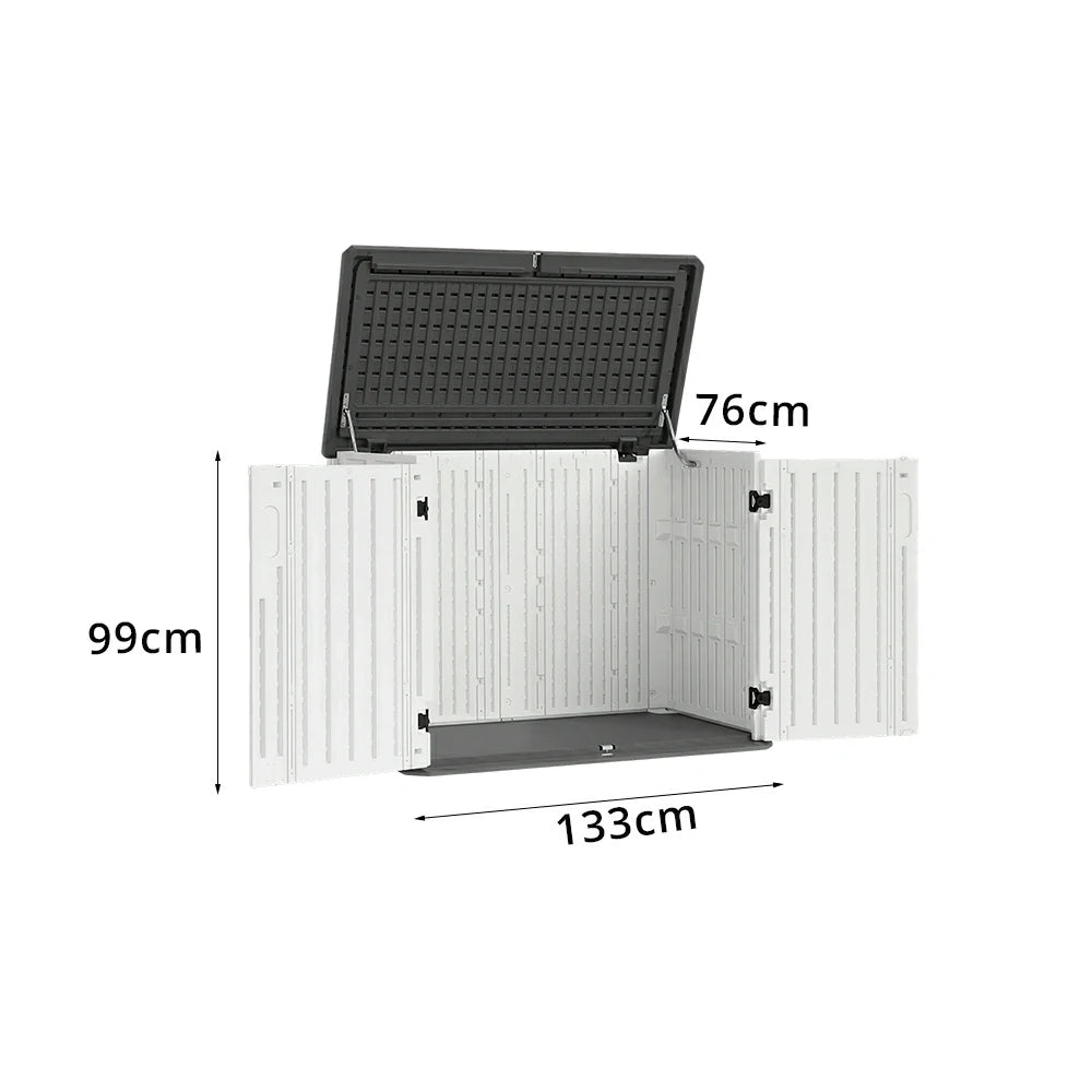 SOLARA Outdoor Storage Cabinet - Weather Resistant Single Layer Utility Cabinet 133cm for Garden Patio - White Grey