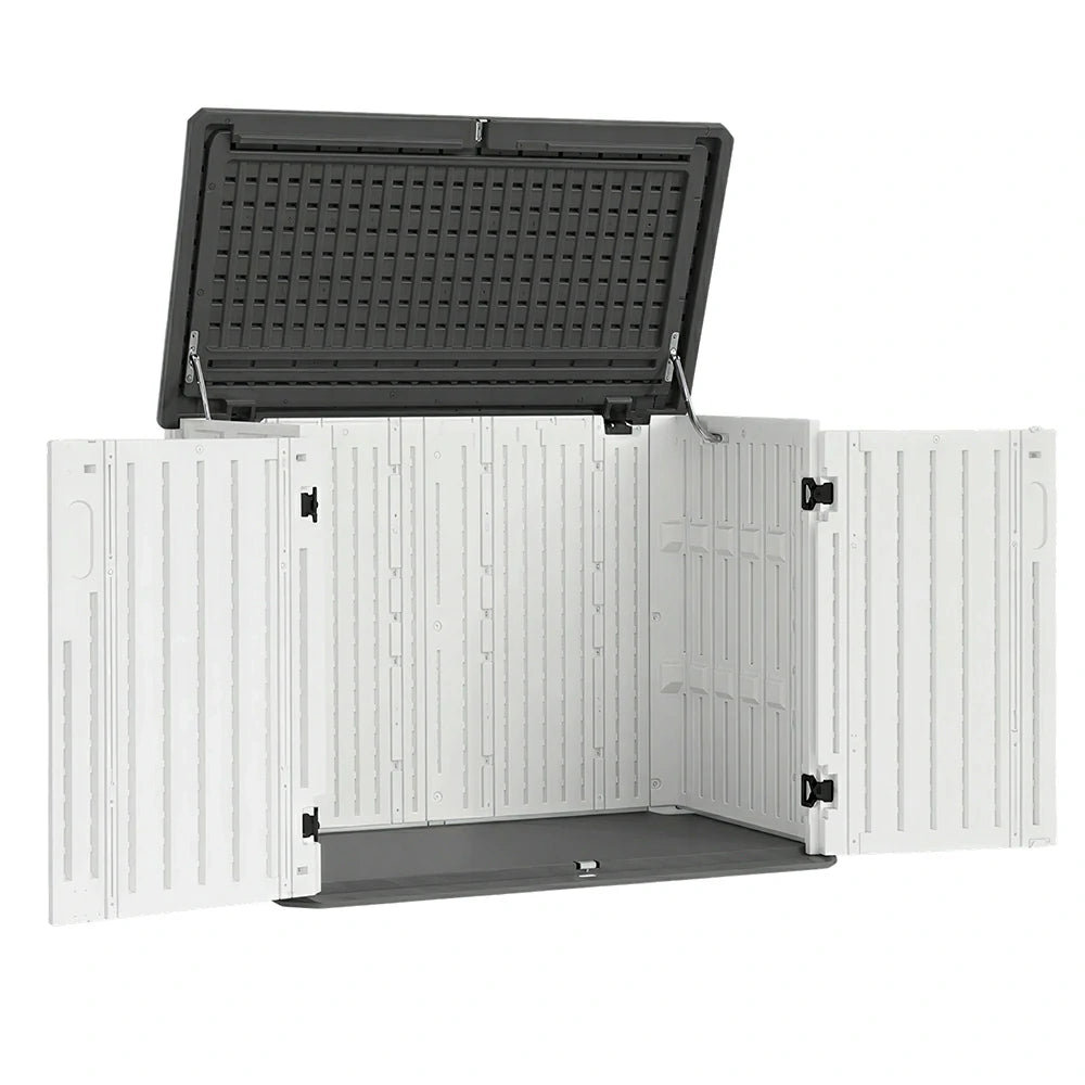 SOLARA Outdoor Storage Cabinet - Weather Resistant Single Layer Utility Cabinet 133cm for Garden Patio - White Grey