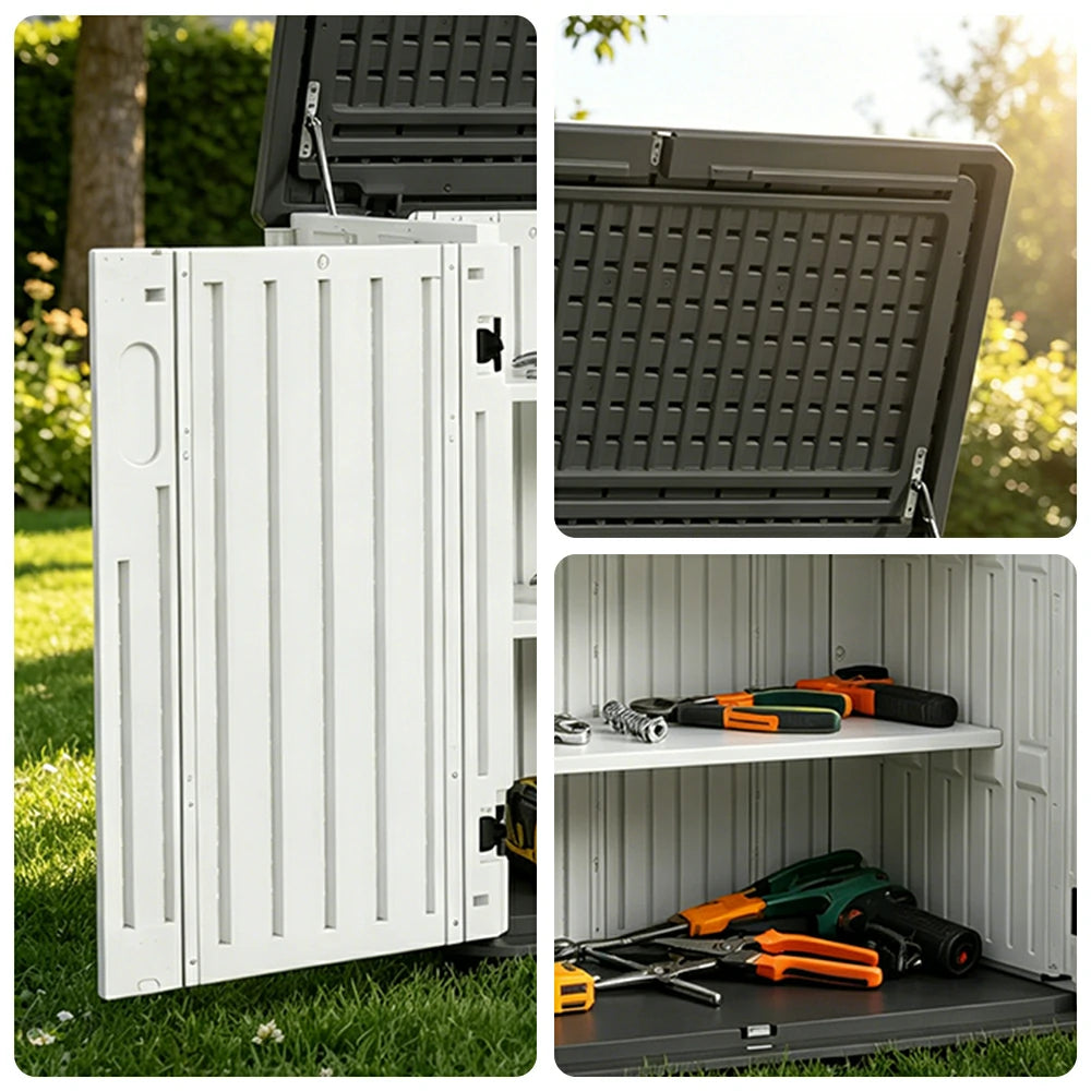 SOLARA Outdoor Storage Cabinet - Weather Resistant Single Layer Shelf Cabinet 133cm for Garden Patio - White Grey