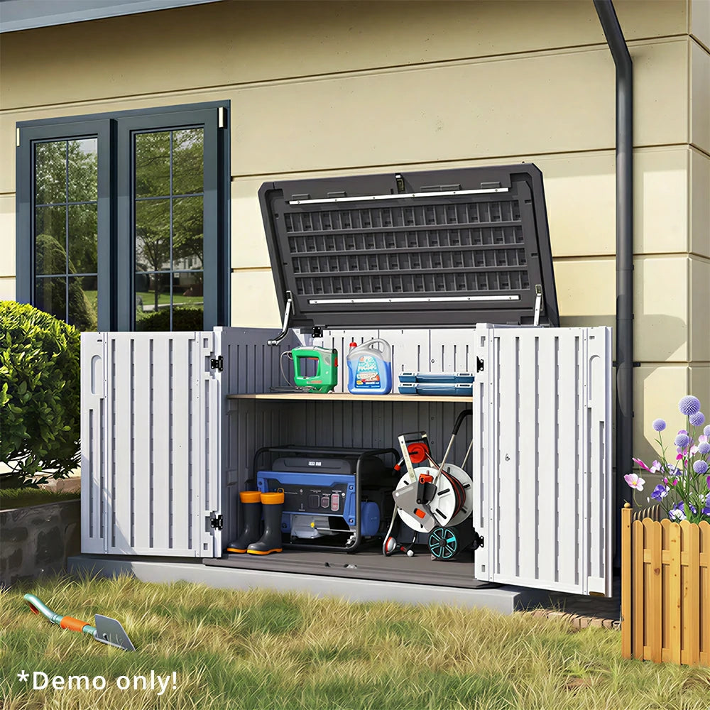 SOLARA Outdoor Storage Cabinet - Weather Resistant Single Layer Shelf Cabinet 133cm for Garden Patio - White Grey