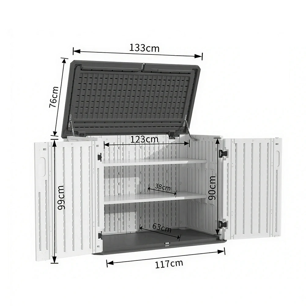 SOLARA Outdoor Storage Cabinet - Weather Resistant Single Layer Shelf Cabinet 133cm for Garden Patio - White Grey