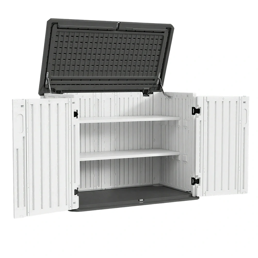 SOLARA Outdoor Storage Cabinet - Weather Resistant Single Layer Shelf Cabinet 133cm for Garden Patio - White Grey
