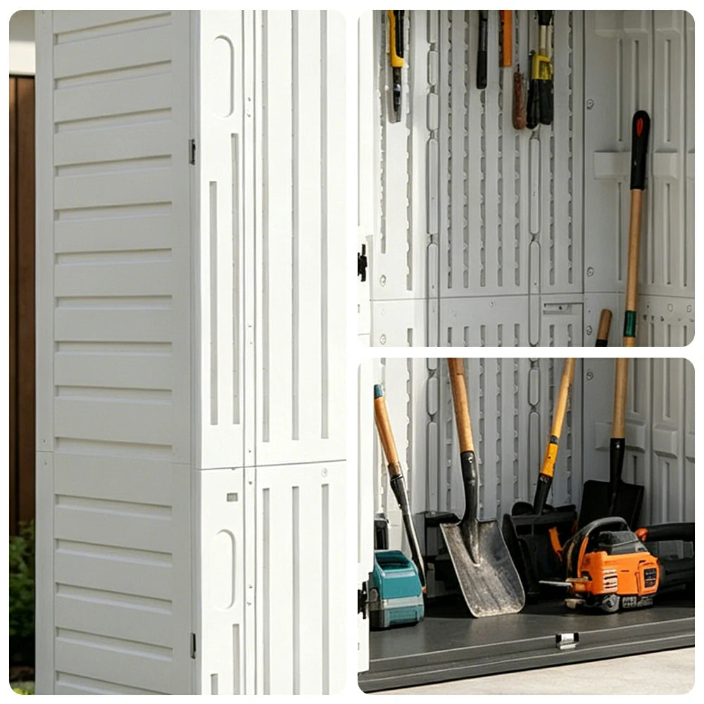 SOLARA Tall Outdoor Storage Cabinet - Weather Resistant Double Layer Utility Cabinet 133cm for Garden Patio - White Grey