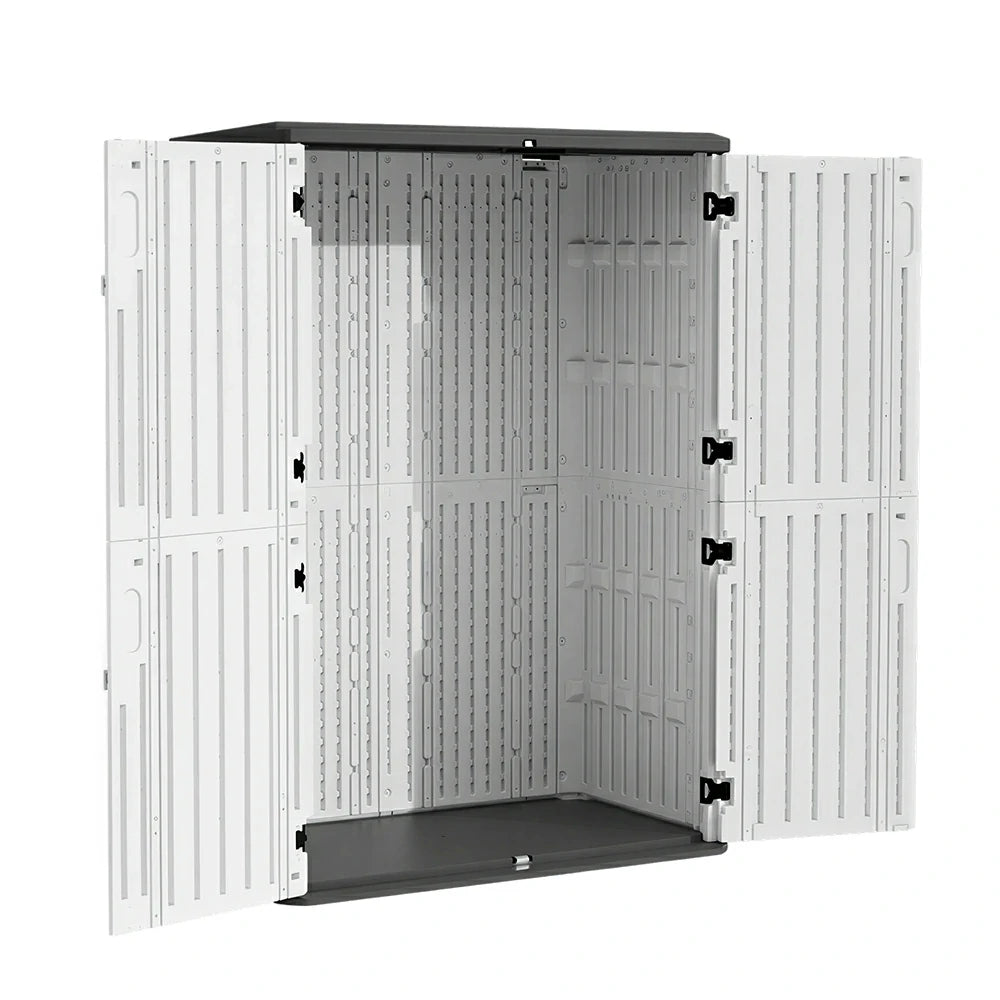 SOLARA Tall Outdoor Storage Cabinet - Weather Resistant Double Layer Utility Cabinet 133cm for Garden Patio - White Grey