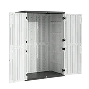 SOLARA Tall Outdoor Storage Cabinet - Weather Resistant Double Layer Utility Cabinet 133cm for Garden Patio - White Grey