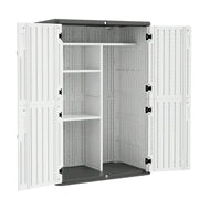 SOLARA Tall Outdoor Storage Cabinet - Weather Resistant Double Layer Shelf Cabinet 133cm for Garden Patio - White Grey