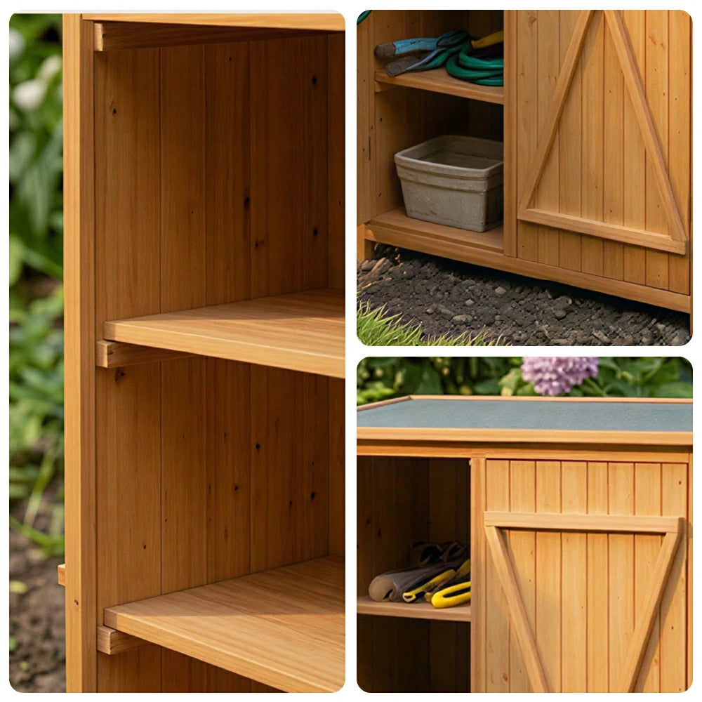 SOLARA Outdoor Wooden Storage Cabinet - Weather Resistant Garden Tool Cabinet with Shelves for Patio Balcony - Natural Wood