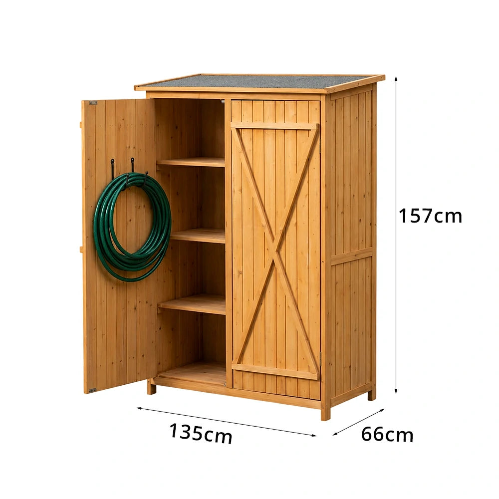 SOLARA Outdoor Wooden Storage Cabinet - Weather Resistant Garden Tool Cabinet with Shelves for Patio Balcony - Natural Wood