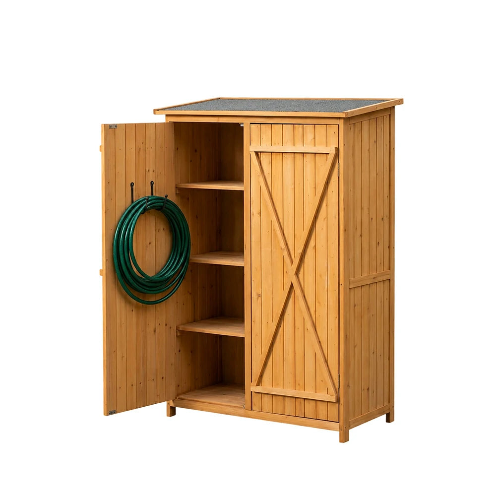 SOLARA Outdoor Wooden Storage Cabinet - Weather Resistant Garden Tool Cabinet with Shelves for Patio Balcony - Natural Wood