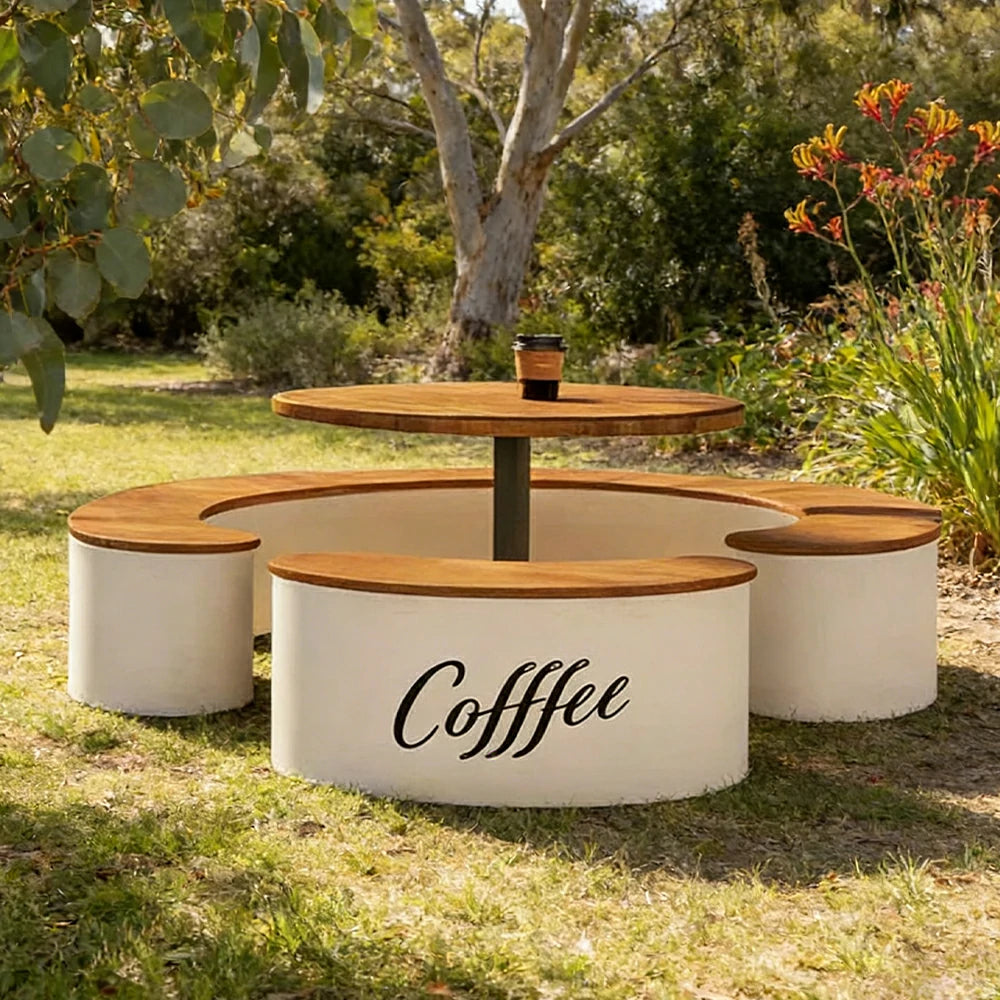 SOLARA Round Seating Table Set Circular Bench with Central Table 200cm for Commercial Street Park Cafe Outdoor Use