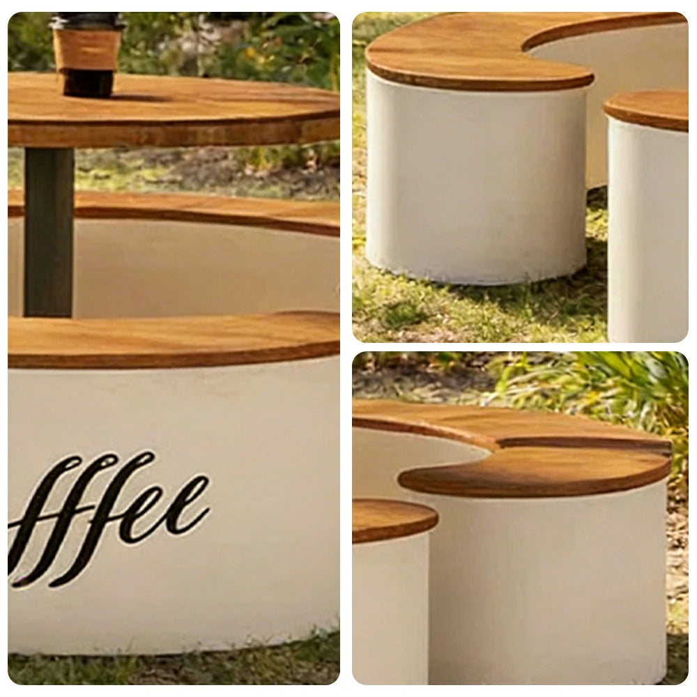 SOLARA Round Seating Table Set Circular Bench with Central Table 200cm for Commercial Street Park Cafe Outdoor Use