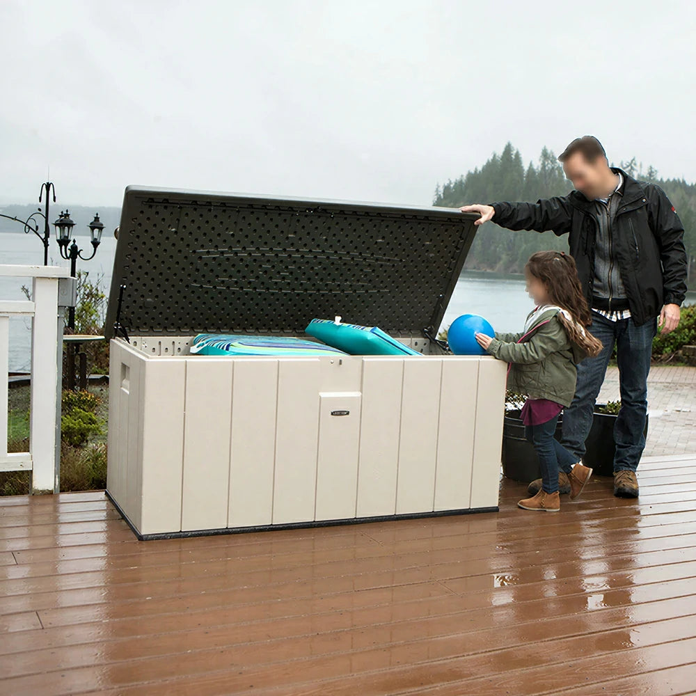 SOLARA Outdoor Storage Box - Weather Resistant 567.8L Deck Storage Bench for Garden Patio - Light Brown