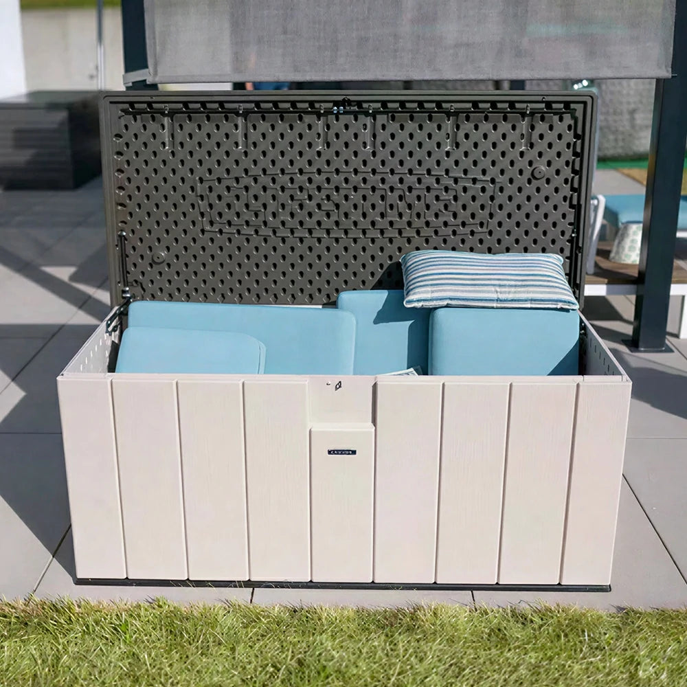 SOLARA Outdoor Storage Box - Weather Resistant 567.8L Deck Storage Bench for Garden Patio - Light Brown