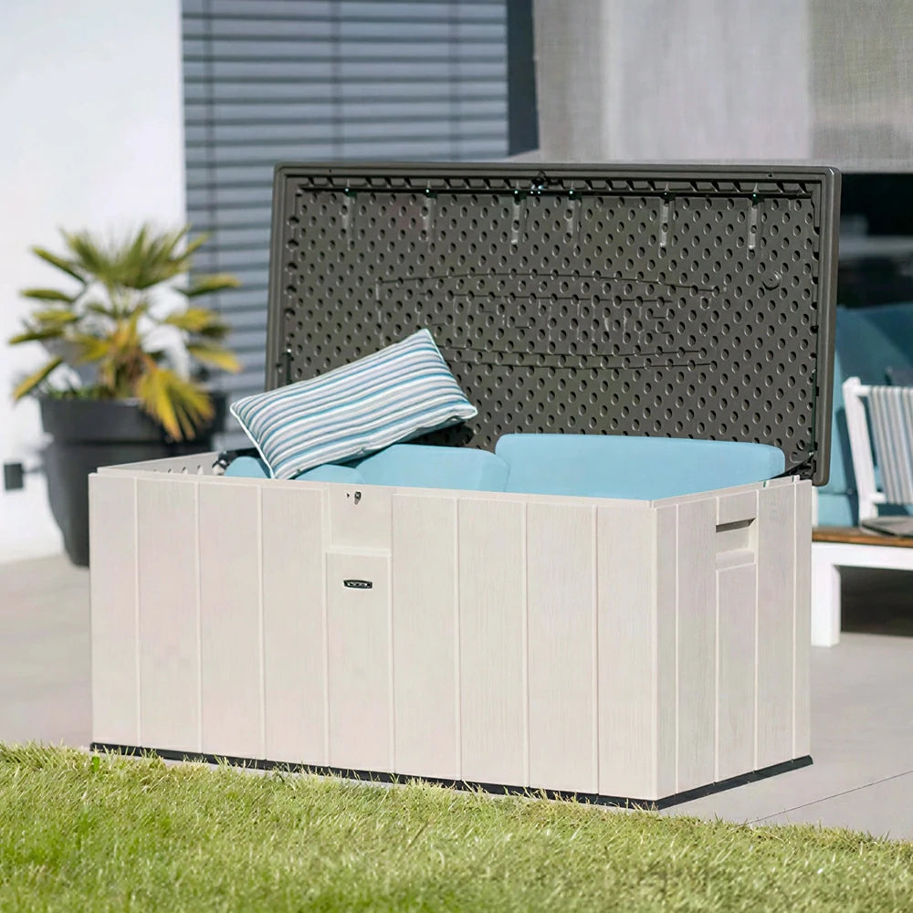 SOLARA Outdoor Storage Box - Weather Resistant 567.8L Deck Storage Bench for Garden Patio - Light Brown