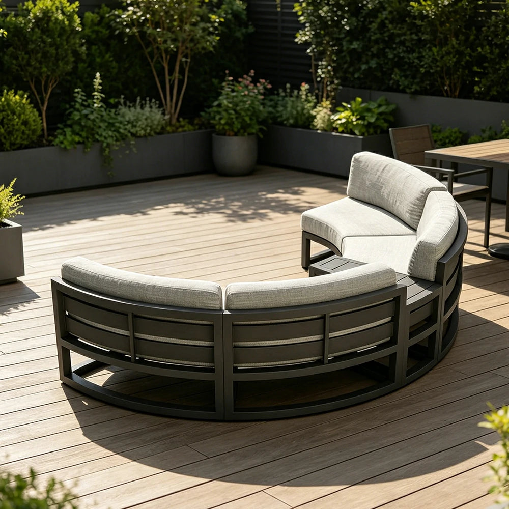 SOLARA Outdoor Curved Sofa Aluminium Frame Waterproof Fabric for Garden Patio Lounge