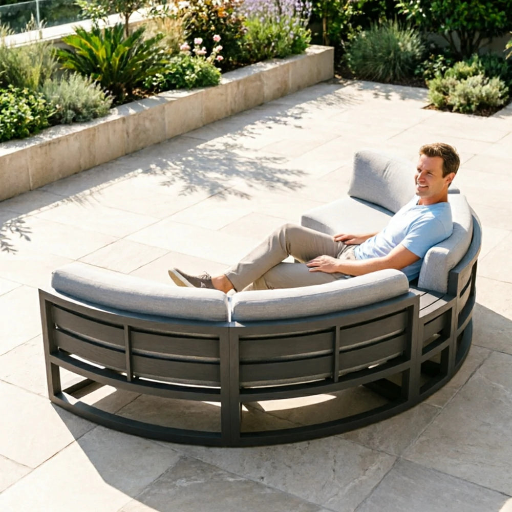 SOLARA Outdoor Curved Sofa Aluminium Frame Waterproof Fabric for Garden Patio Lounge