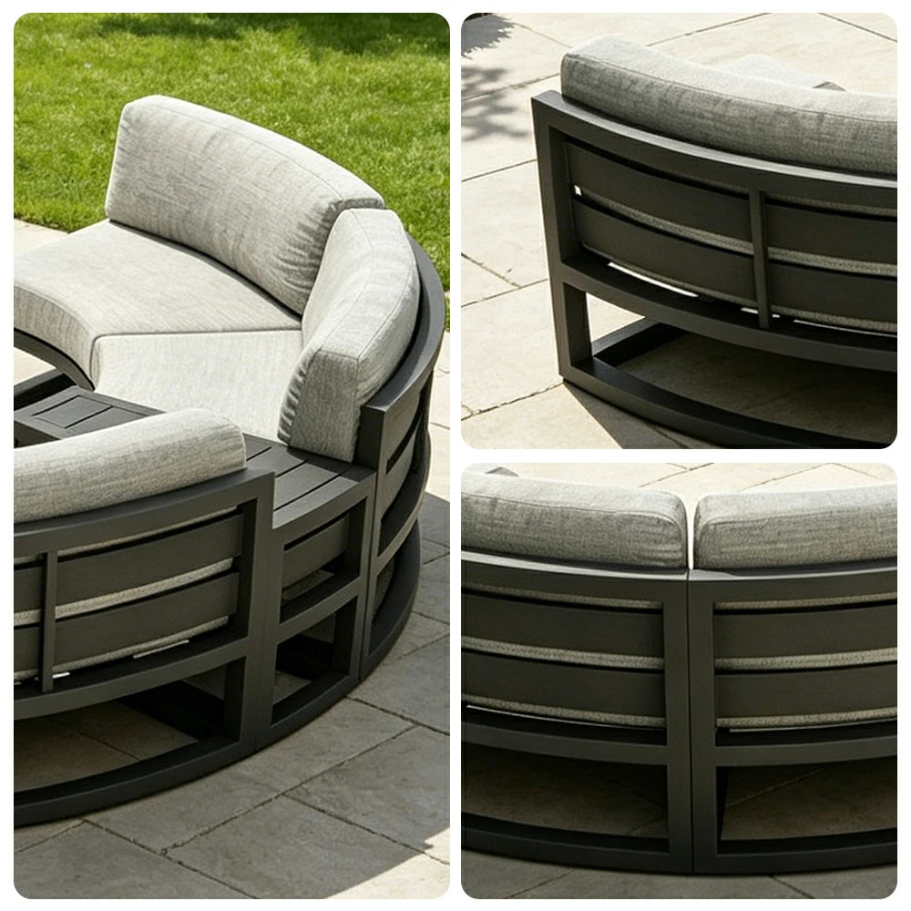 SOLARA Outdoor Curved Sofa Aluminium Frame Waterproof Fabric for Garden Patio Lounge