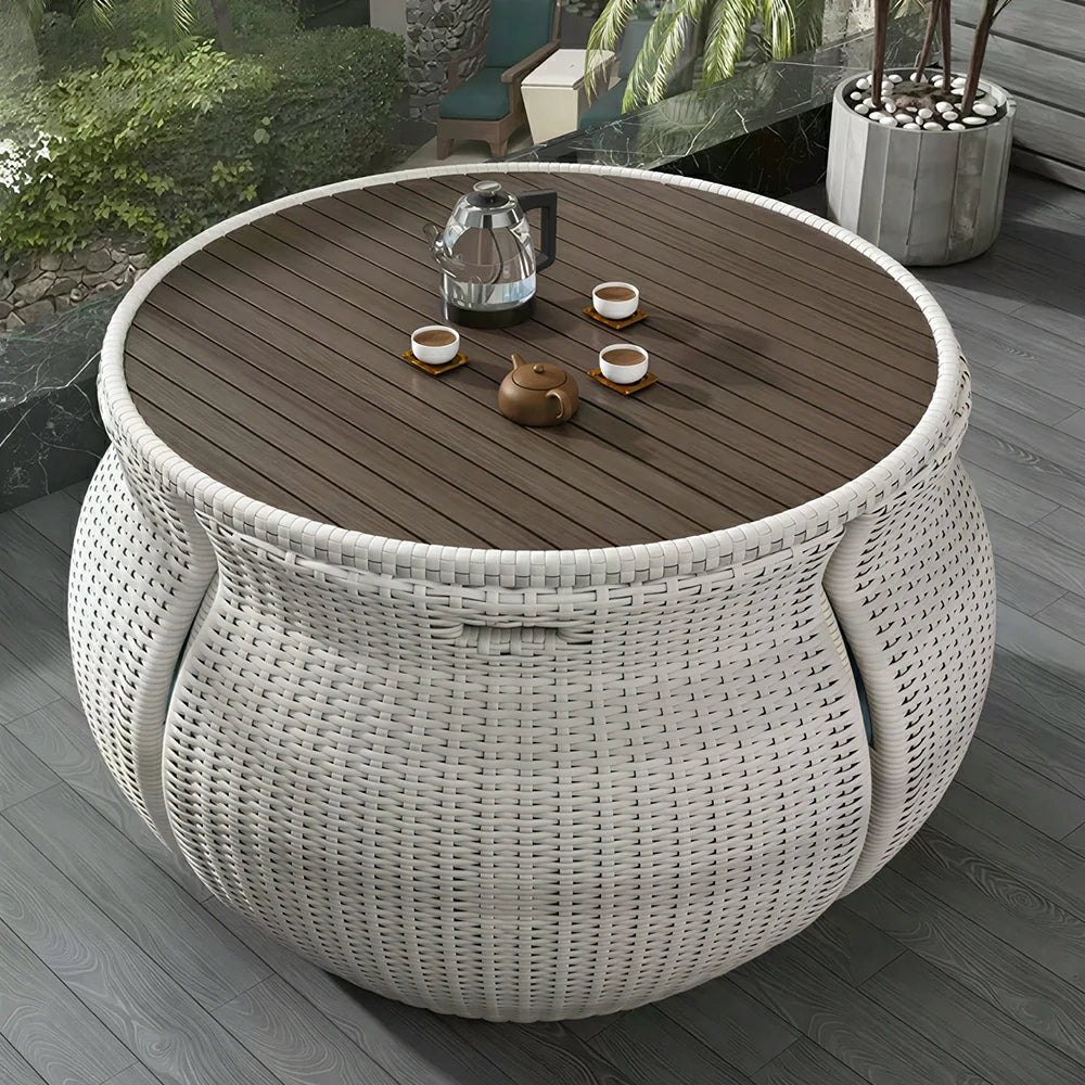 SOLARA Outdoor Rattan Dining Set High-Density Cushions Reinforced Metal Frame for Garden Balcony Patio