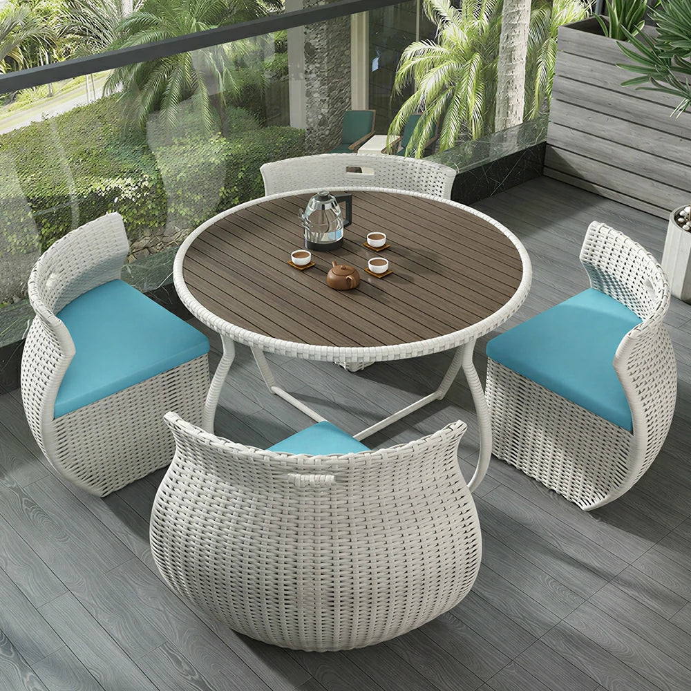 SOLARA Outdoor Rattan Dining Set High-Density Cushions Reinforced Metal Frame for Garden Balcony Patio