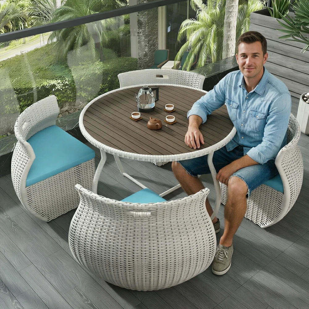 SOLARA Outdoor Rattan Dining Set High-Density Cushions Reinforced Metal Frame for Garden Balcony Patio