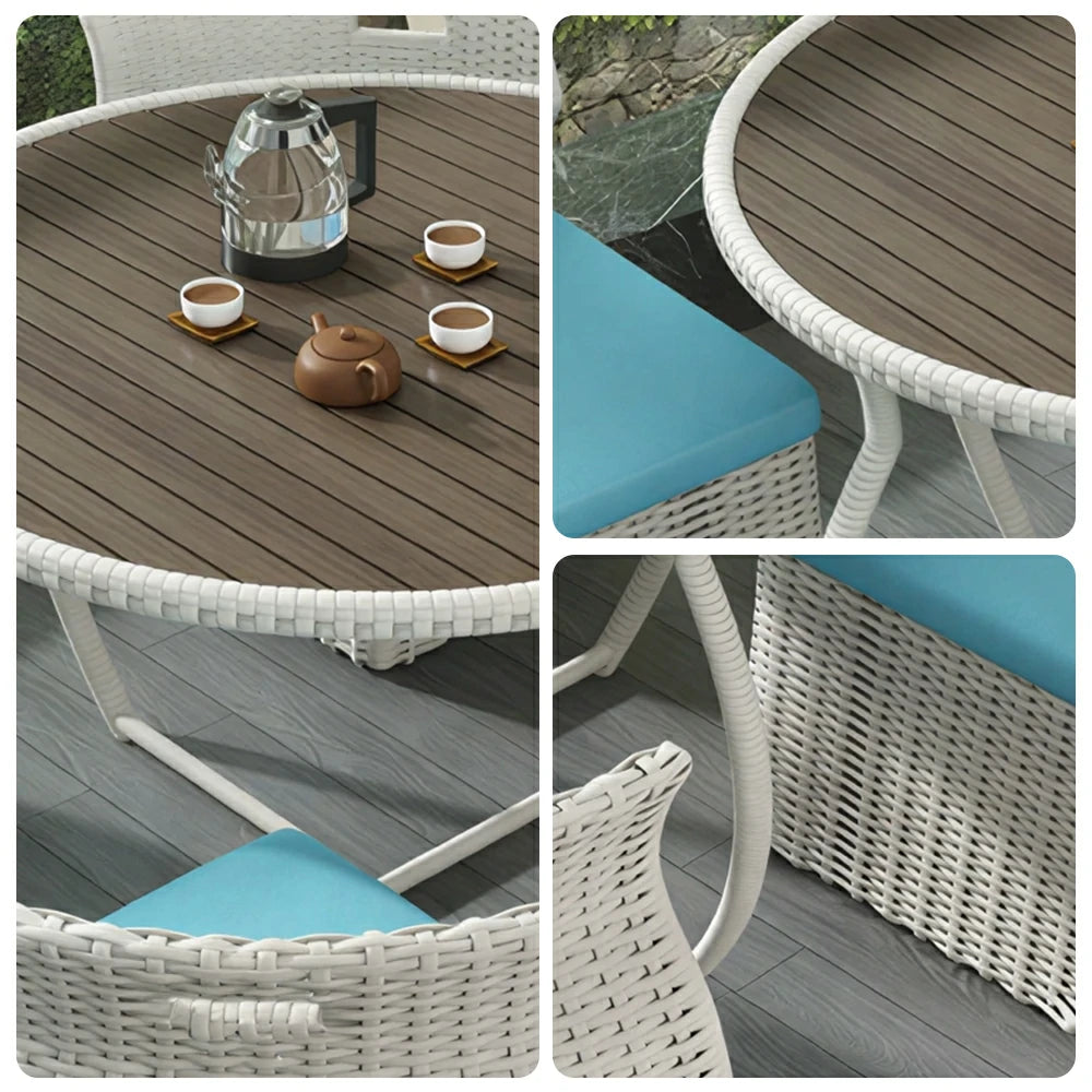 SOLARA Outdoor Rattan Dining Set High-Density Cushions Reinforced Metal Frame for Garden Balcony Patio