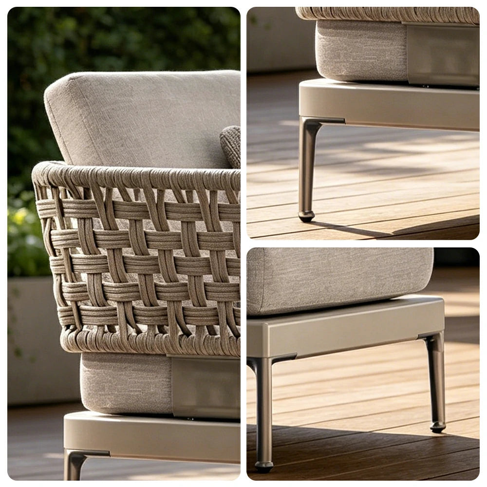 SOLARA Outdoor Rope Sofa Olefin Weave Water Repellent Cushion Single Seat for Garden Patio