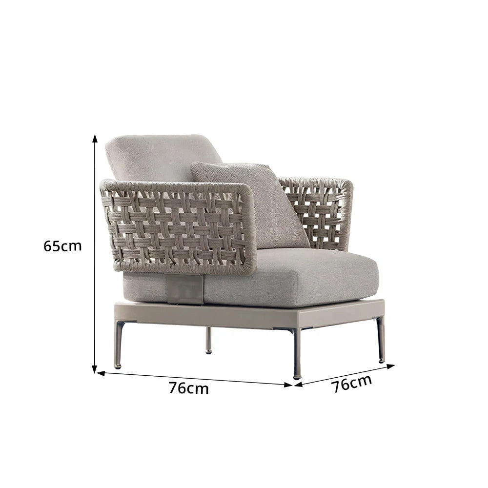 SOLARA Outdoor Rope Sofa Olefin Weave Water Repellent Cushion Single Seat for Garden Patio