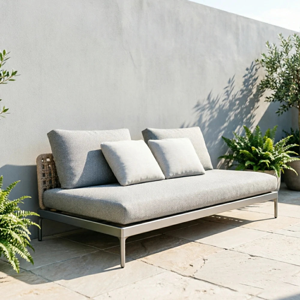 SOLARA Outdoor Rope Sofa Olefin Weave Water Repellent Cushion Armless Two-Seater for Garden Patio