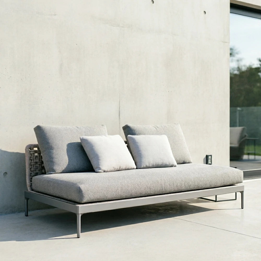 SOLARA Outdoor Rope Sofa Olefin Weave Water Repellent Cushion Armless Two-Seater for Garden Patio
