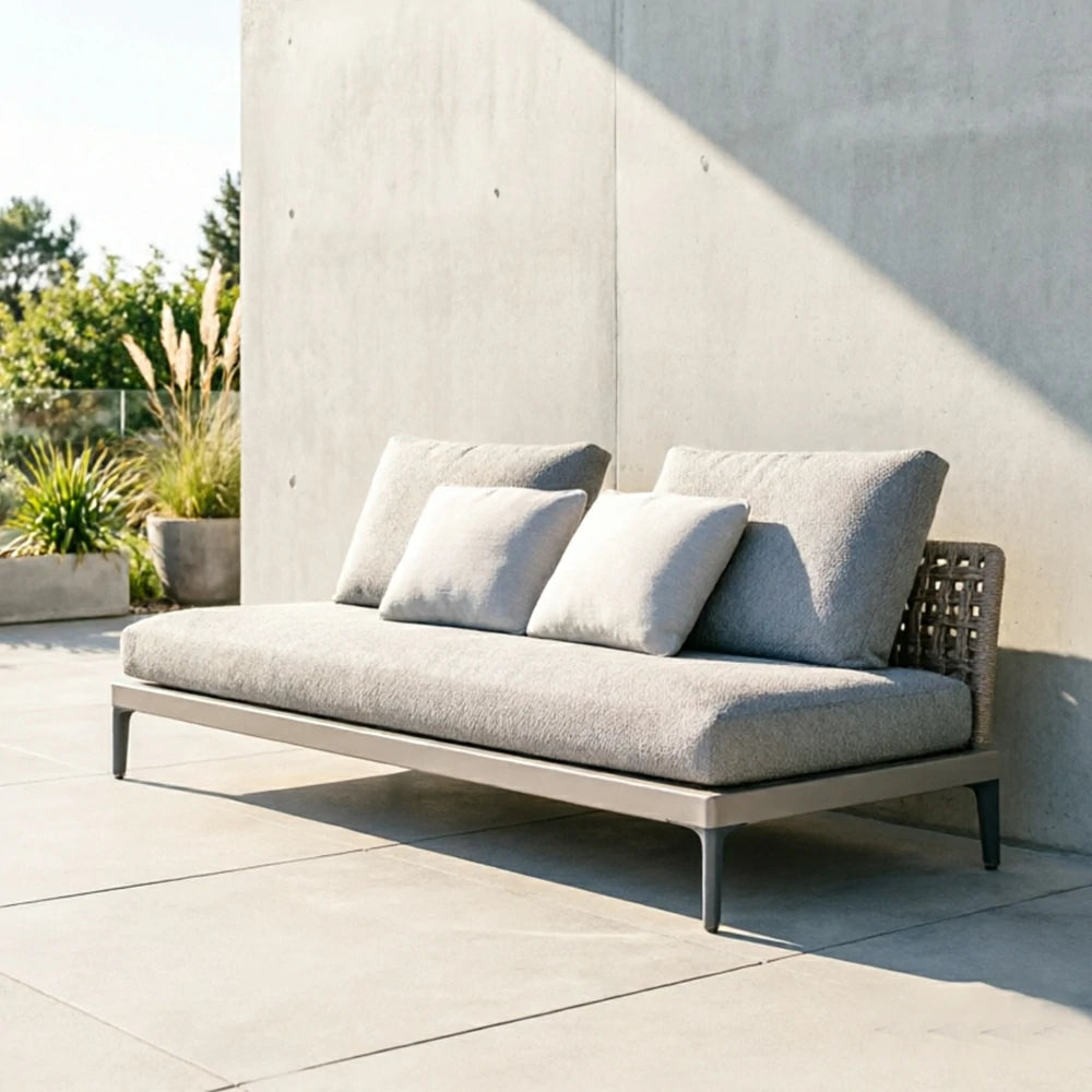 SOLARA Outdoor Rope Sofa Olefin Weave Water Repellent Cushion Armless Two-Seater for Garden Patio