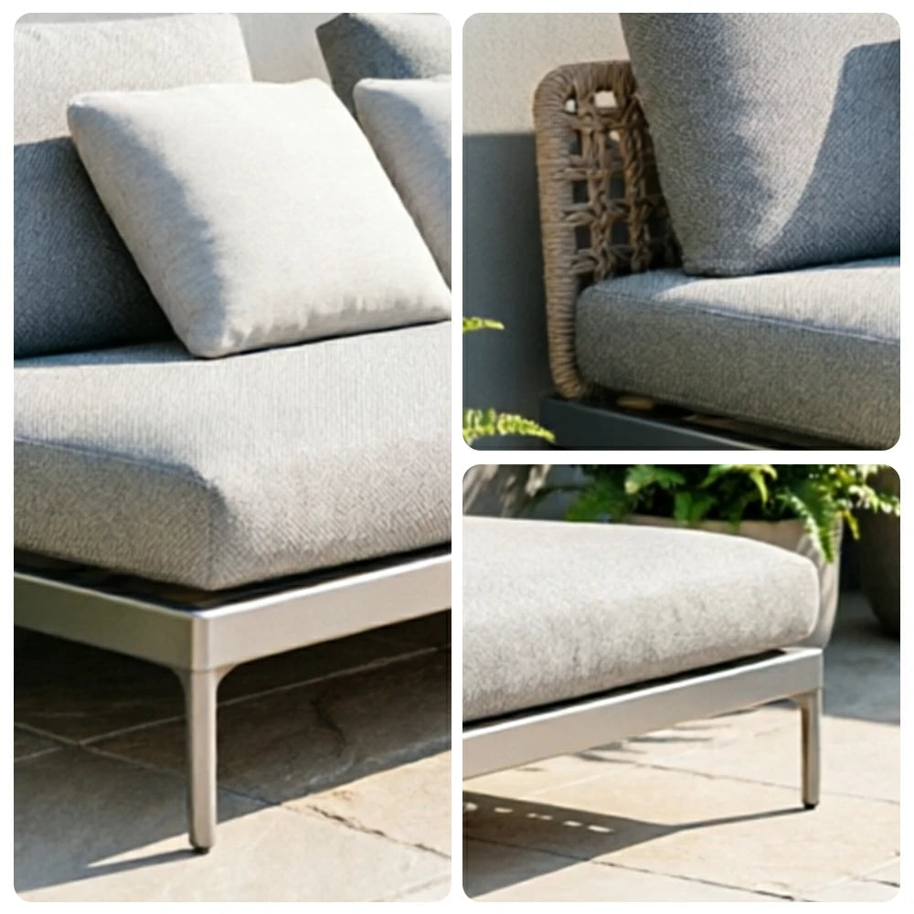 SOLARA Outdoor Rope Sofa Olefin Weave Water Repellent Cushion Armless Two-Seater for Garden Patio
