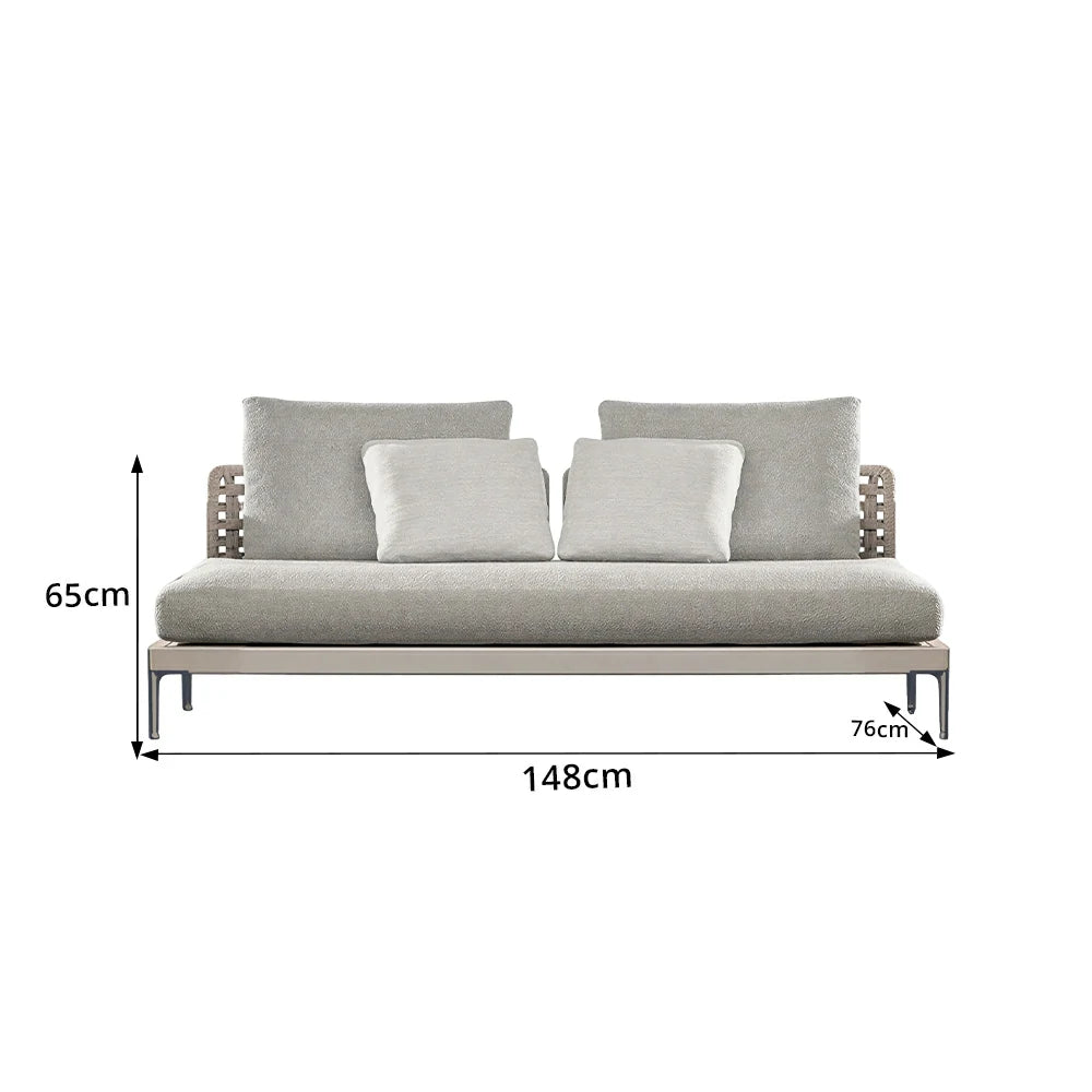 SOLARA Outdoor Rope Sofa Olefin Weave Water Repellent Cushion Armless Two-Seater for Garden Patio