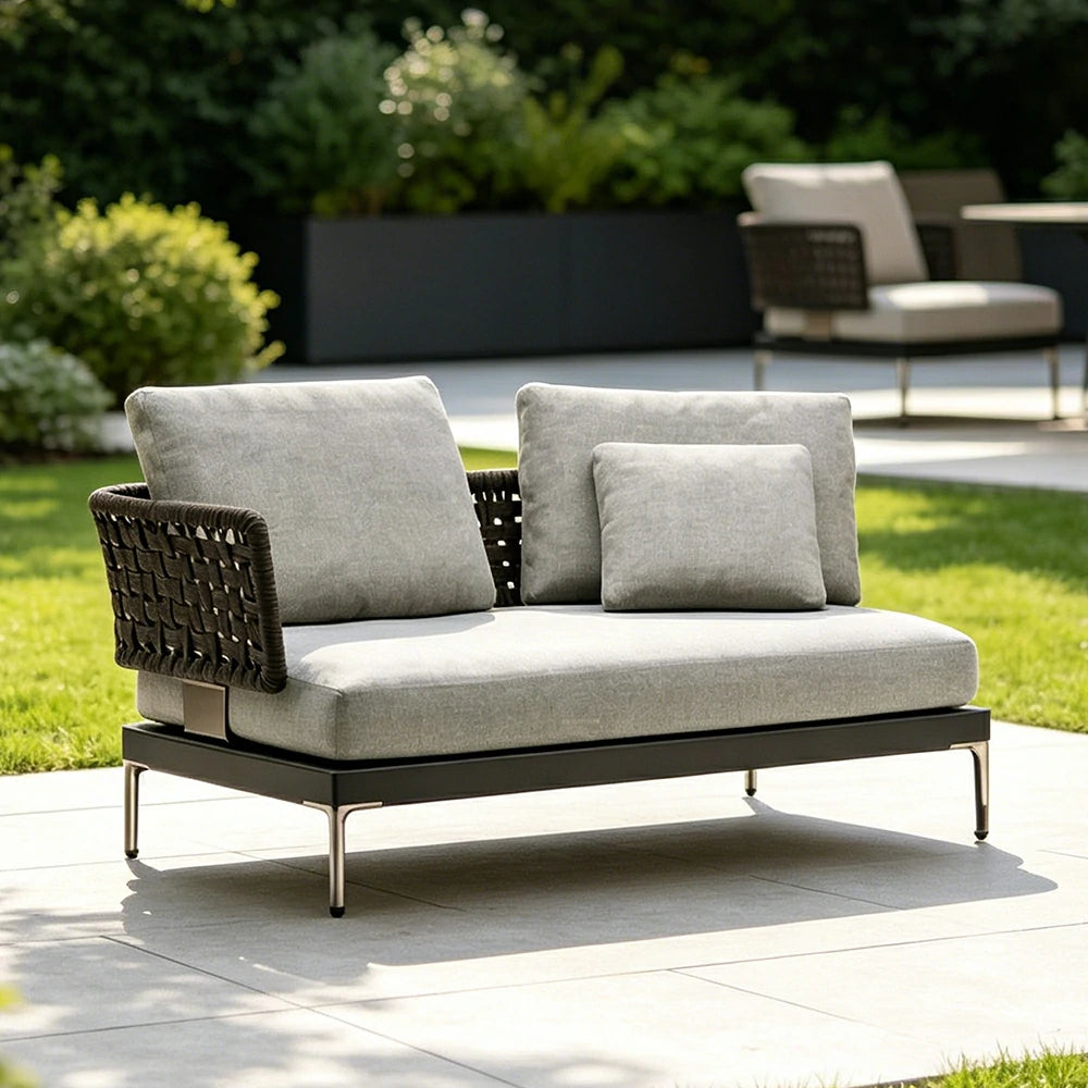 SOLARA Outdoor Rope Sofa Olefin Weave Water Repellent Cushion One-Arm Two-Seater for Garden Patio