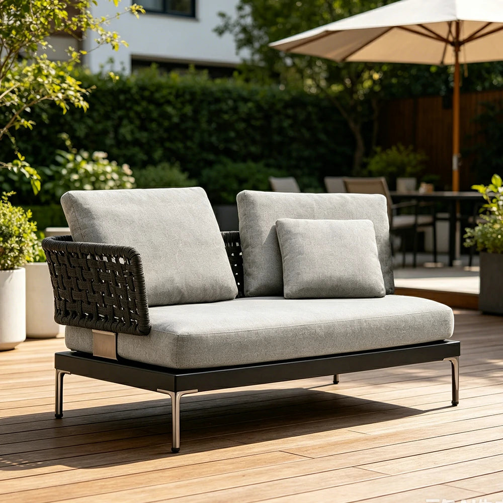 SOLARA Outdoor Rope Sofa Olefin Weave Water Repellent Cushion One-Arm Two-Seater for Garden Patio