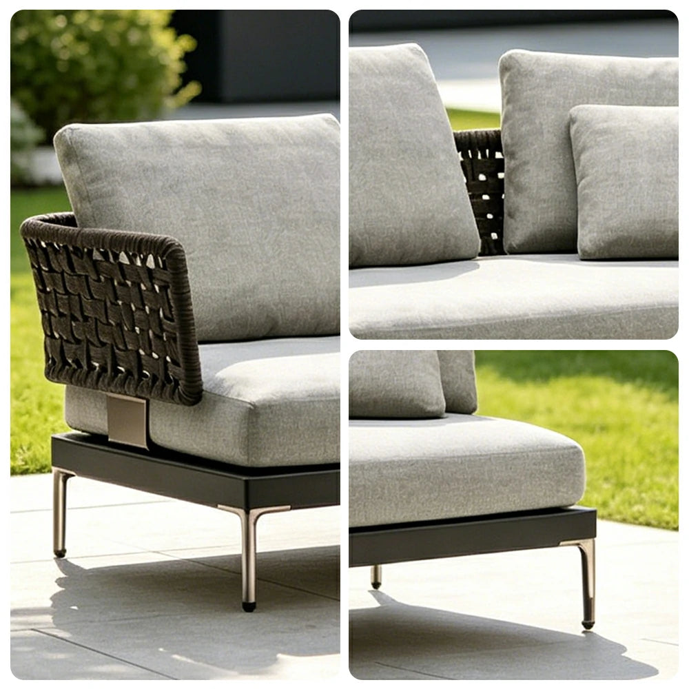 SOLARA Outdoor Rope Sofa Olefin Weave Water Repellent Cushion One-Arm Two-Seater for Garden Patio