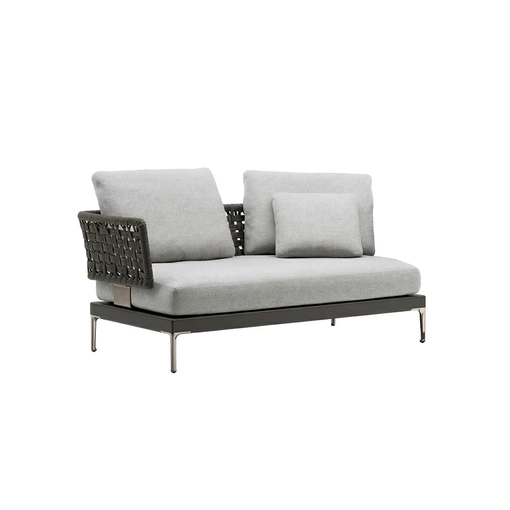 SOLARA Outdoor Rope Sofa Olefin Weave Water Repellent Cushion One-Arm Two-Seater for Garden Patio