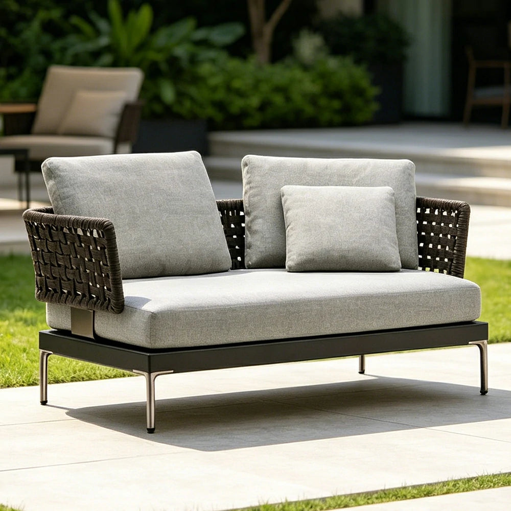 SOLARA Outdoor Rope Sofa Olefin Weave Water Repellent Cushion Two-Arm Two-Seater for Garden Patio