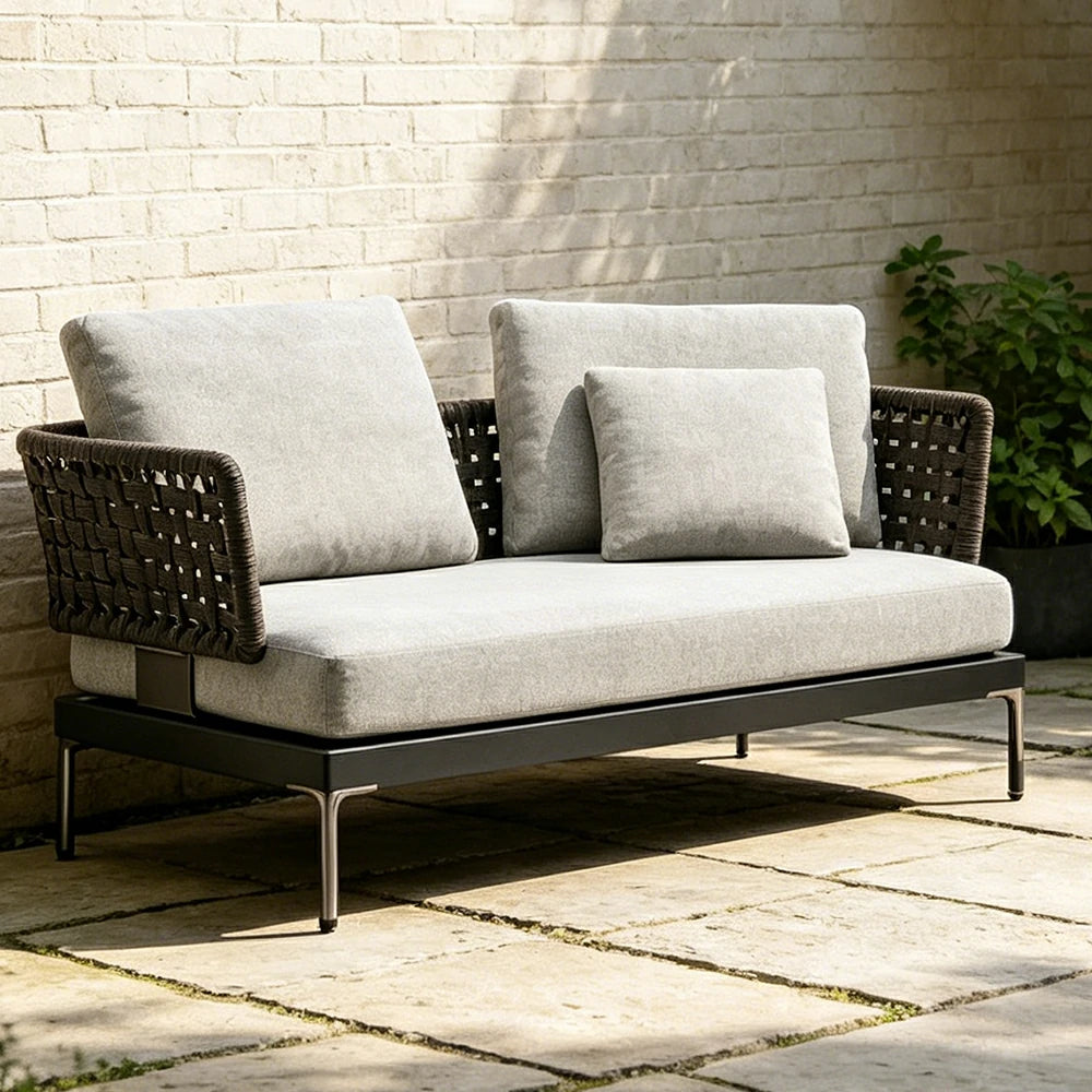 SOLARA Outdoor Rope Sofa Olefin Weave Water Repellent Cushion Two-Arm Two-Seater for Garden Patio