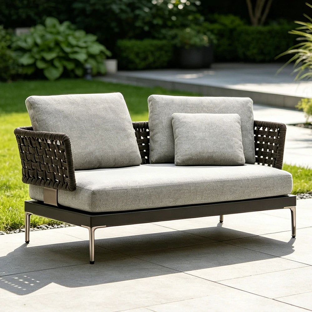 SOLARA Outdoor Rope Sofa Olefin Weave Water Repellent Cushion Two-Arm Two-Seater for Garden Patio