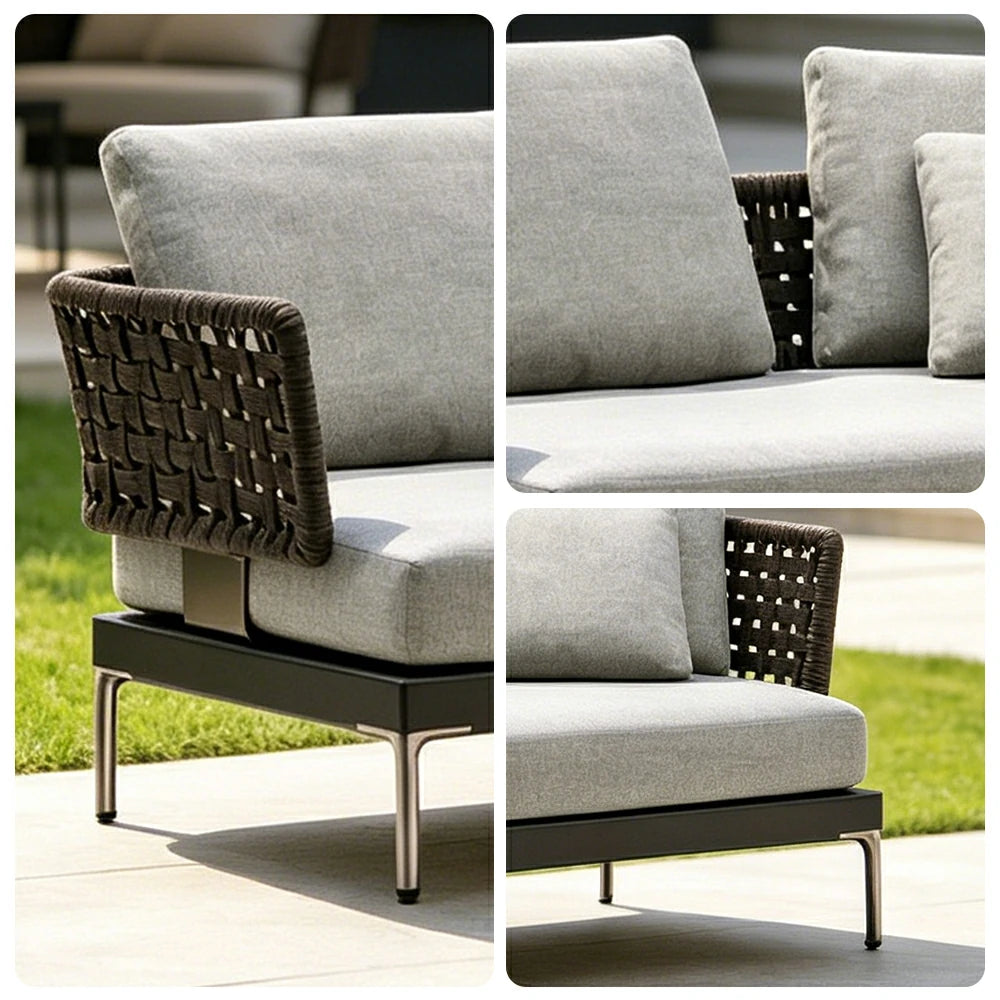 SOLARA Outdoor Rope Sofa Olefin Weave Water Repellent Cushion Two-Arm Two-Seater for Garden Patio